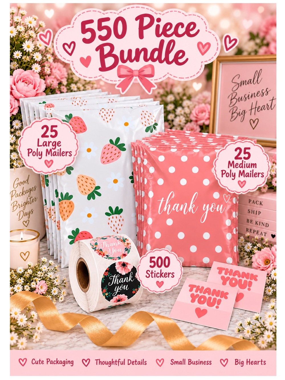 Poly Mailers & Stickers - 550 Piece Bundle.